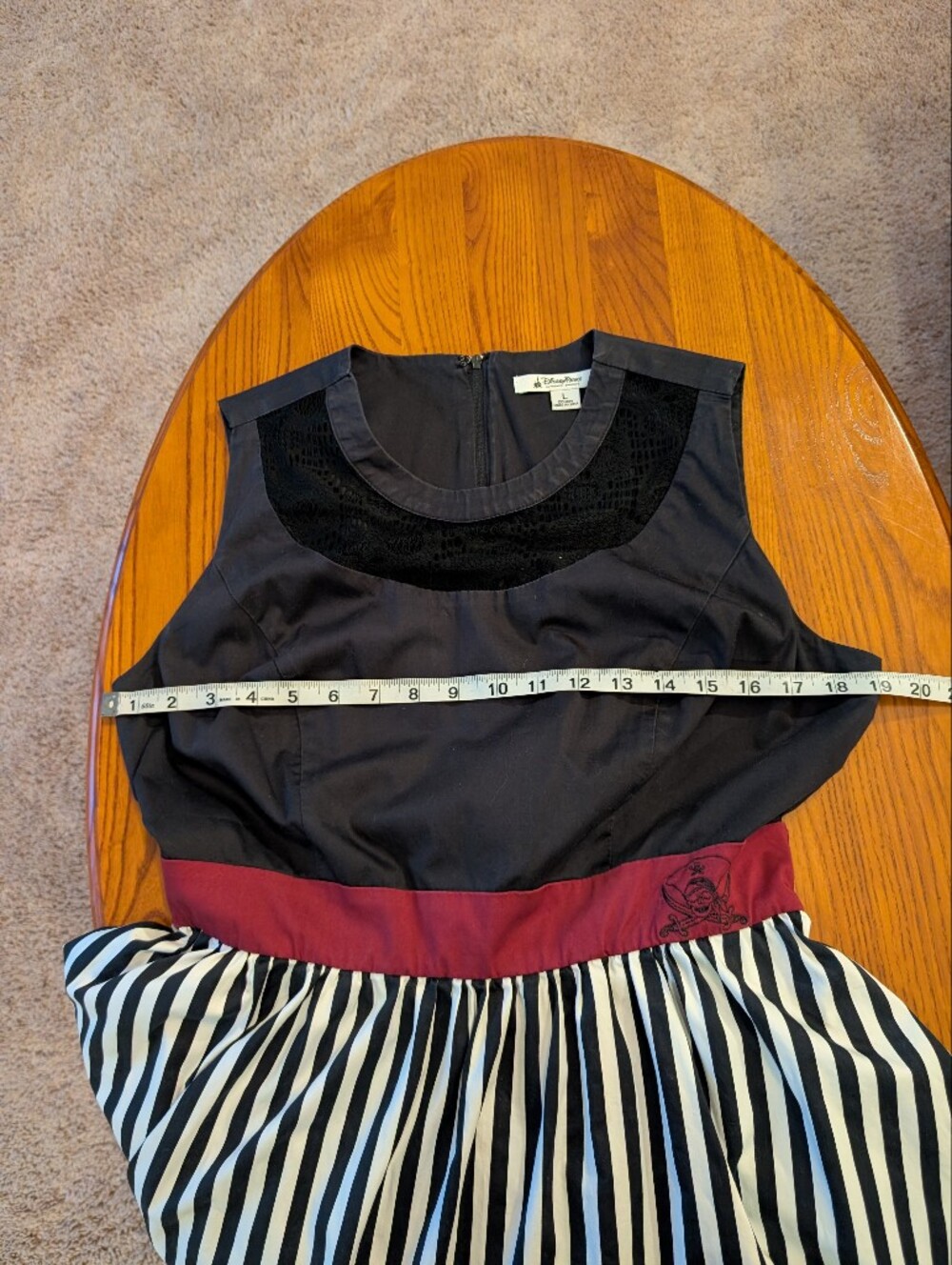 Disney Black & White Stripe Dress, Maroon Sash, Pirates Of The Caribbean, Size L - Picture 3 of 11